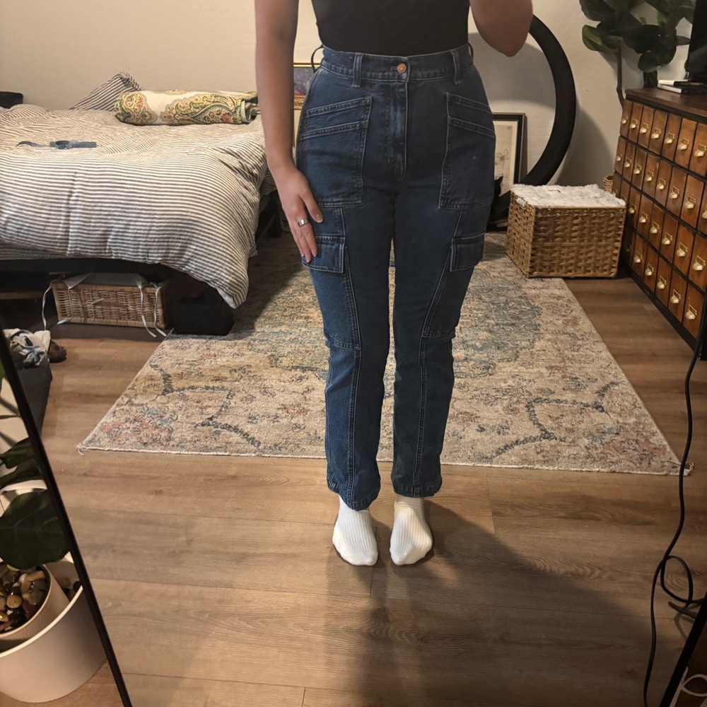 Madewell 90s straight cargo jeans, mid wash high-rise